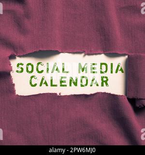 Scrittura visualizzazione di testo Calendario social media, applicazioni di panoramica aziendale utilizzate per pianificare in anticipo i post sui social network Foto Stock