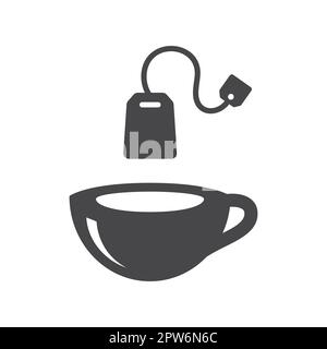 Tazza di tè con icona sacchetto riempito. MUG, simbolo del vettore teacup. Illustrazione Vettoriale