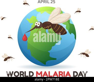 Giornata Mondiale della malaria il 25 aprile Illustrazione con la Terra protetta dalle zanzare in Cartoon piano disegnata a mano per banner Web o modelli di landing page Illustrazione Vettoriale