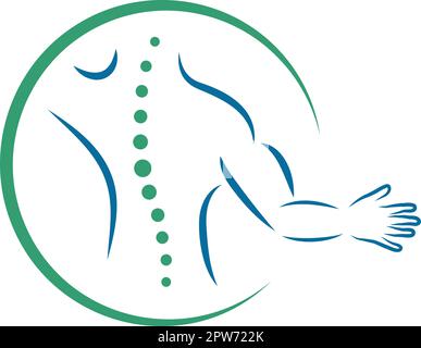 Persona in movimento, colonna vertebrale, ortopedia, chiropratico, massaggio, fisioterapia, logo, icona Illustrazione Vettoriale