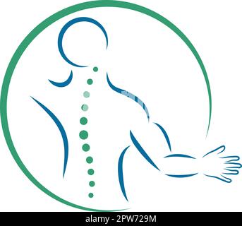 Persona in movimento, colonna vertebrale, ortopedia, chiropratico, massaggio, fisioterapia, logo, icona Illustrazione Vettoriale