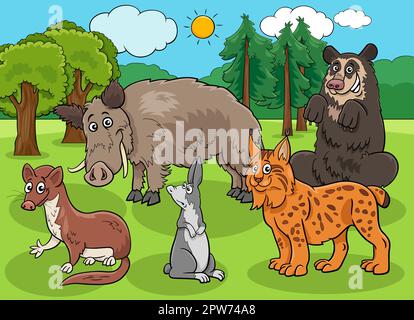 divertente cartoon animali selvatici gruppo di personaggi Illustrazione Vettoriale