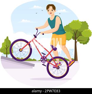 BMX Bicycle Sport Illustrazione con i giovani biciclette Equitazione per Banner Web o Landing Page in Flat Cartoon Hand Drawing background Template Illustrazione Vettoriale