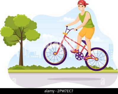 BMX Bicycle Sport Illustrazione con i giovani biciclette Equitazione per Banner Web o Landing Page in Flat Cartoon Hand Drawing background Template Illustrazione Vettoriale