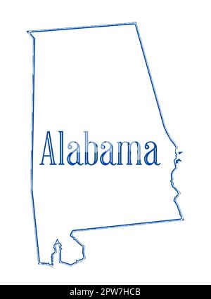 Mappa di stato profilo di Alabama su uno sfondo bianco Foto Stock
