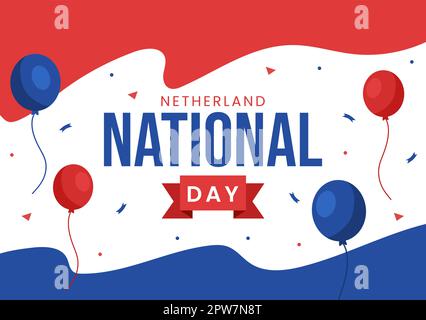 Happy Netherland National Day Illustration con bandiera olandese per banner Web o landing page in Cartoon Flat modelli disegnati a mano Illustrazione Vettoriale