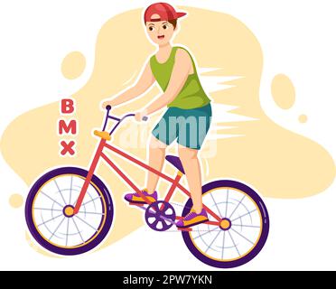 BMX Bicycle Sport Illustrazione con i giovani biciclette Equitazione per Banner Web o Landing Page in Flat Cartoon Hand Drawing background Template Illustrazione Vettoriale