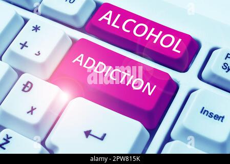 Scrittura con testo alcol Addiction, foto concettuale caratterizzata da un consumo frequente ed eccessivo di bevande alcoliche Foto Stock