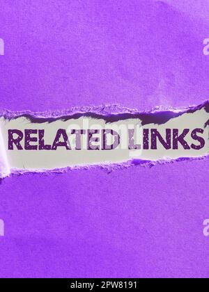 Segno di scrittura della mano Collegamenti relativi, Word per Web site all'interno di una pagina web riferimento incrociato Collegamenti ipertestuali Foto Stock