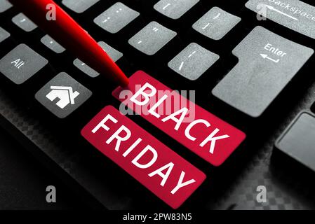 Didascalia di testo Presentazione del Black Friday, foto concettuale il giorno dopo la festa americana del giorno del Ringraziamento Foto Stock
