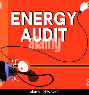 Cartello di testo che mostra la verifica energetica, la valutazione fotografica concettuale del fabbisogno energetico e dell'efficienza di un edificio Foto Stock