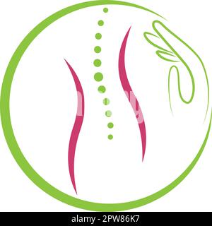 Persona in movimento, colonna vertebrale, ortopedia, chiropratico, massaggio, fisioterapia, logo, icona Illustrazione Vettoriale