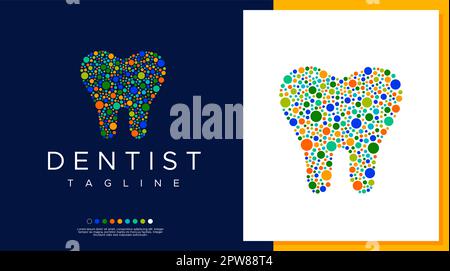 Logo dentale decorativo circolare dettagliato. Disegno astratto del logo del dentista. Illustrazione Vettoriale