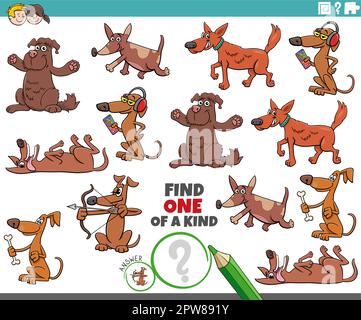 un gioco unico nel suo genere con divertenti cani da cartone animato Illustrazione Vettoriale