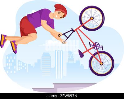 BMX Bicycle Sport Illustrazione con i giovani biciclette Equitazione per Banner Web o Landing Page in Flat Cartoon Hand Drawing background Template Illustrazione Vettoriale