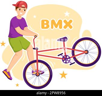 BMX Bicycle Sport Illustrazione con i giovani biciclette Equitazione per Banner Web o Landing Page in Flat Cartoon Hand Drawing background Template Illustrazione Vettoriale