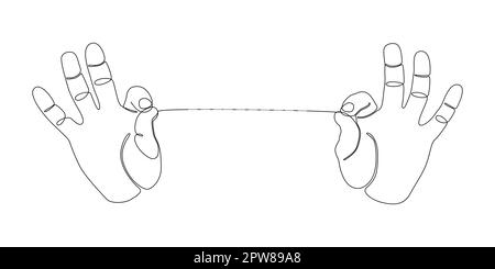 Una linea continua di due mani che tengono una corda. Illustrazione Vettoriale