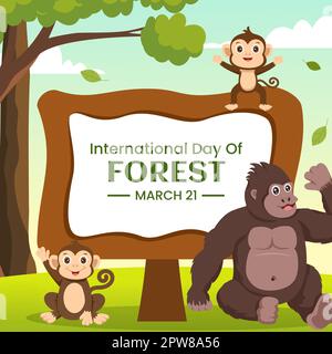 World Forestry Day Social Media Illustrazione Cartoon piano modelli disegnati a mano Illustrazione Vettoriale