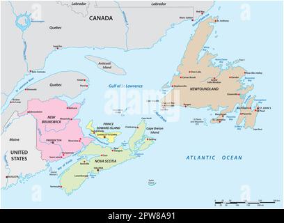 Mappa vettoriale delle quattro province marittime canadesi Illustrazione Vettoriale