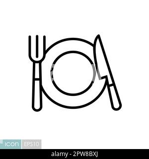 Icona vettoriale isolata piastra, forchetta e coltello Illustrazione Vettoriale