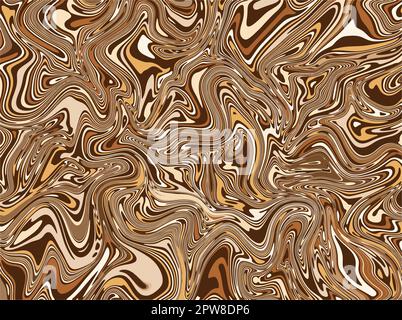 Astratto marrone fluido marmo modello vettore. Verniciatura complessa a olio d'inchiostro. Illustrazione Vettoriale