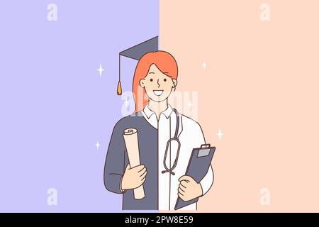 Sorridente studente e dottore su un'unica foto Illustrazione Vettoriale