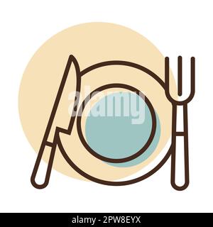 Icona vettoriale isolata piastra, forchetta e coltello Illustrazione Vettoriale
