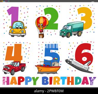 biglietti d'auguri di compleanno con cartoni animati Illustrazione Vettoriale