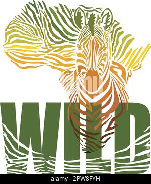 Mappa Africa con testa e pelle zebra Illustrazione Vettoriale