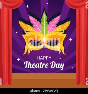 World Theater Day sfondo Illustrazione piano Cartoon modelli disegnati a mano Illustrazione Vettoriale
