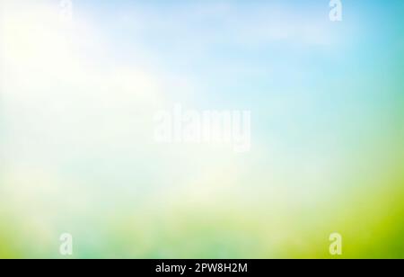 Sfondo estivo di blu e verde, sfocato e cielo stigliato con bokeh luminoso. Sfocato Abstract primavera e sfondo estivo Foto Stock