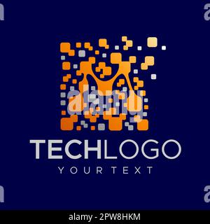 Logo digitale M letter. Modello grafico moderno con logo pixel M. Illustrazione Vettoriale
