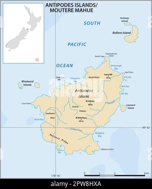 Mappa delle Antipode dell'Isola Offshore della Nuova Zelanda Illustrazione Vettoriale