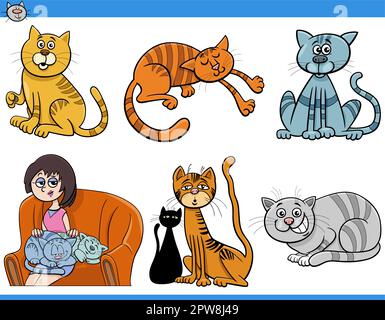 cartoon gatti e gattini divertente comic set di personaggi Illustrazione Vettoriale
