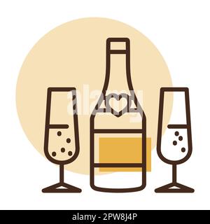 Bottiglia di champagne e due bicchieri icona vettoriale Illustrazione Vettoriale