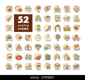 Matrimonio, matrimonio, matrimonio isolato vettore icona set Illustrazione Vettoriale