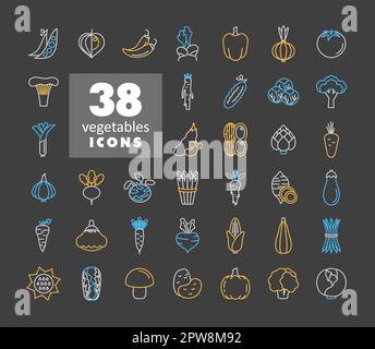 Verdure contorno isolato vettore icone set Illustrazione Vettoriale