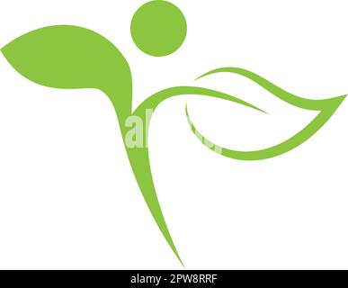 Persona, umano e foglie, chiropratico, naturopata e logo giardiniere, icona Illustrazione Vettoriale