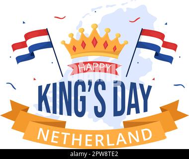 Happy Kings Netherlands Day Illustration con Waving Flags e King Celebration per banner Web o Landing Page in Cartoon piano modelli disegnati a mano Illustrazione Vettoriale