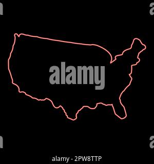 Mappa al neon di America United Stated USA colore rosso vettore illustrazione immagine stile piatto Illustrazione Vettoriale