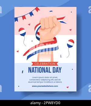 Happy Netherlands National Day Poster verticale Cartoon modelli disegnati a mano sfondo Illustrazione Illustrazione Vettoriale