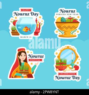 Happy Nowruz Day Label Flat Cartoon modelli disegnati a mano sfondo Illustrazione Illustrazione Vettoriale