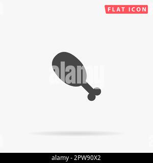 Pollo o coscia di tacchino. Semplice simbolo nero piatto con ombra su sfondo bianco. Pittogramma di illustrazione vettoriale Illustrazione Vettoriale