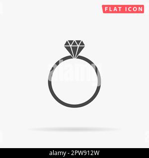 Anello di innesto diamantato. Semplice simbolo nero piatto con ombra su sfondo bianco. Pittogramma di illustrazione vettoriale Illustrazione Vettoriale