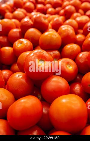 Mucchio grande di pomodori in un deposito Foto Stock
