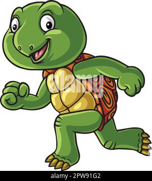 Carino tartaruga personaggio cartone animato corsa Illustrazione Vettoriale