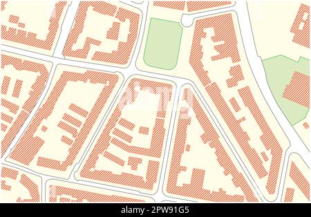 Mappa catastale vettoriale immaginaria con edifici e strade Illustrazione Vettoriale