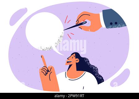Mano con ago pierces bolla di dialogo per censurare le parole della ragazza o violazioni libertà di parola Illustrazione Vettoriale