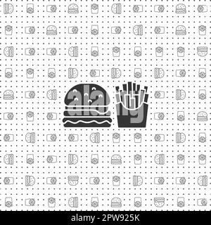 Hamburger e patatine fritte senza cuciture per i ristoranti. Ripetizione geometrica senza giunture. Vettore Foto Stock