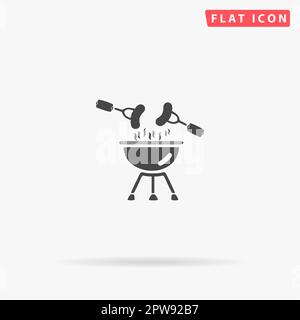 Grill o barbecue. Semplice simbolo nero piatto con ombra su sfondo bianco. Pittogramma di illustrazione vettoriale Illustrazione Vettoriale